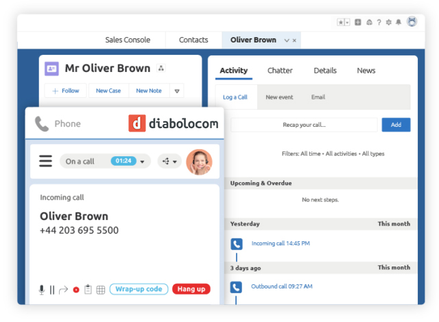 L'esperto di telefonia cloud si integra facilmente con Salesforce.