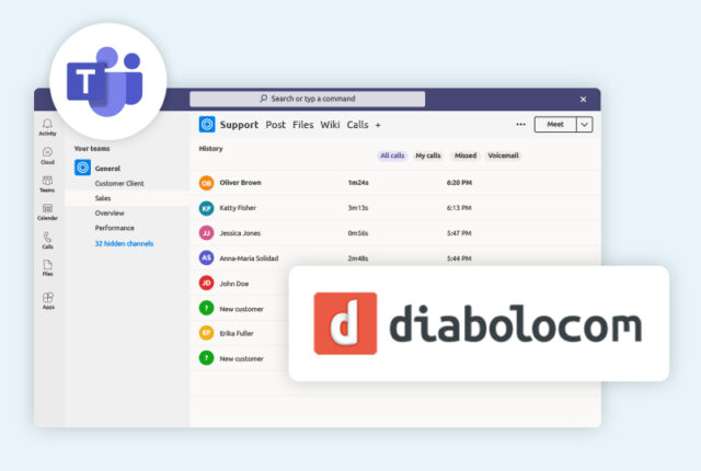 L'integrazione di Microsoft Teams con Diabolocom consente una connessione senza soluzione di continuità tra i tuoi strumenti.